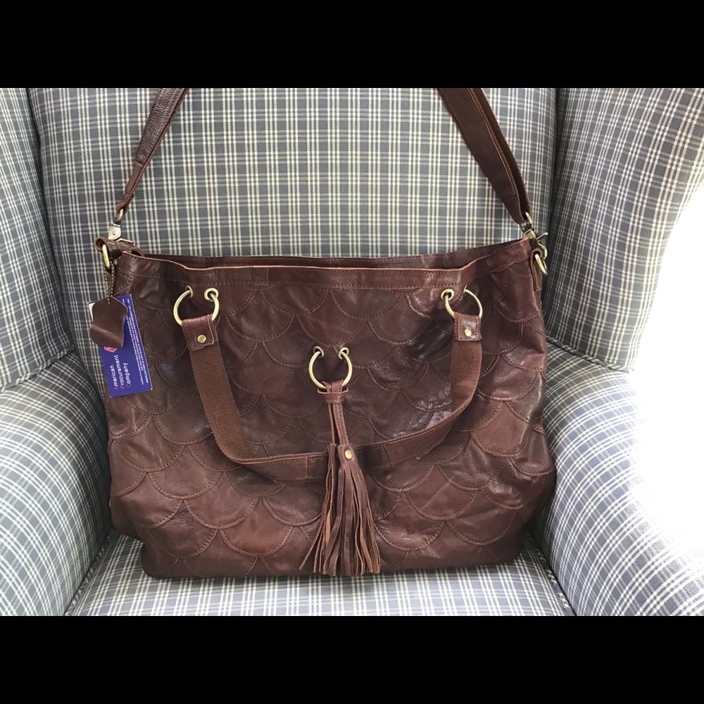 AmeriLeather Cognac Travel Tote Lambskin Leather